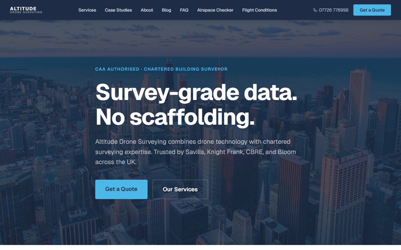 Screenshot of the Altitude Drone Surveying website