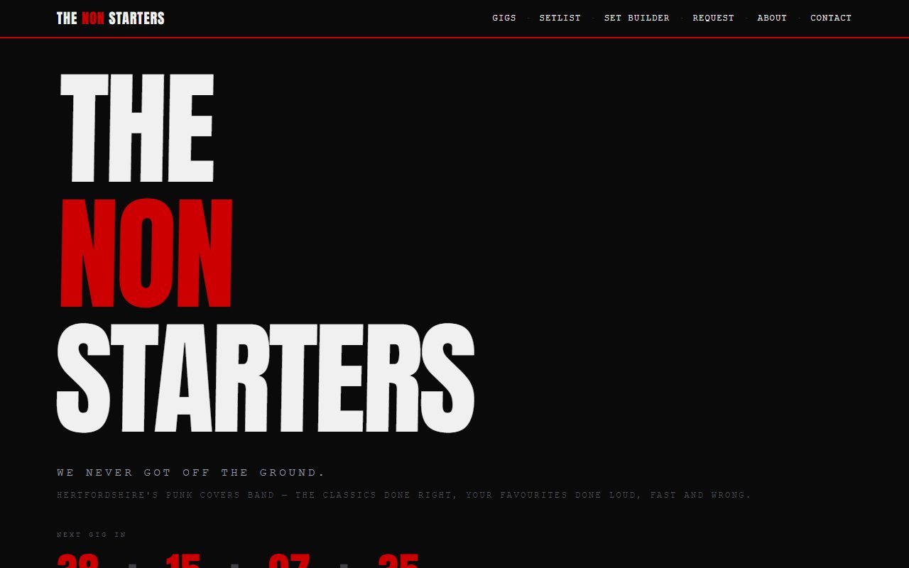 Screenshot of The Non-Starters website
