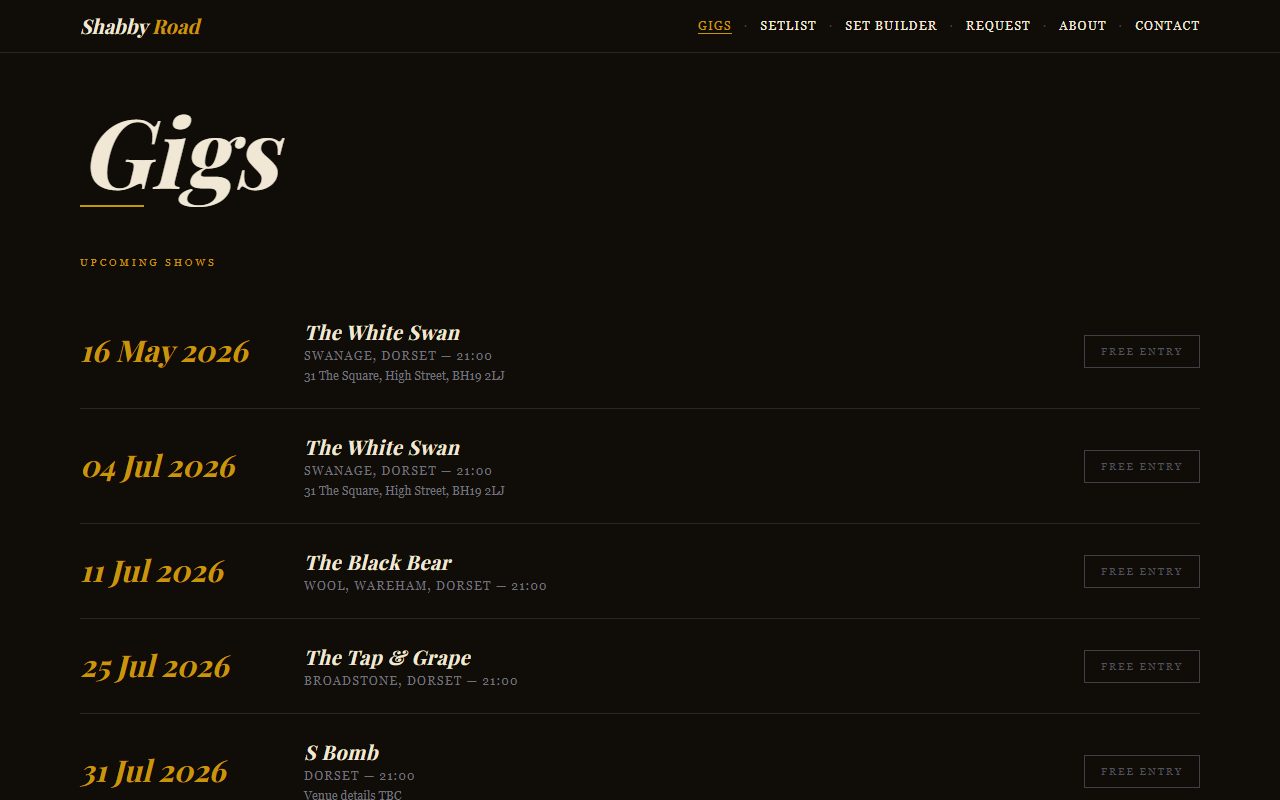 Screenshot of the Shabby Road website